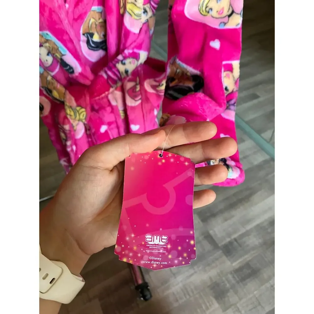 Disney Princess Girl's Fleece Pink Heart Character Bathrobe Size 10
